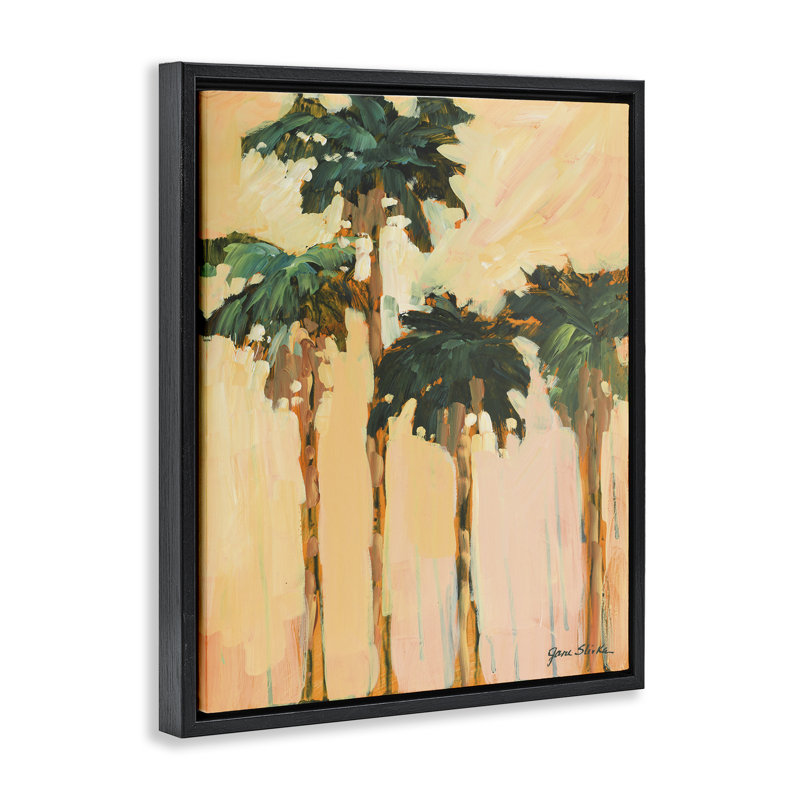 «Shady Palms Impression» par Jane Slivka, Cadre flottant noir de jais, H 21 po x l 17 po