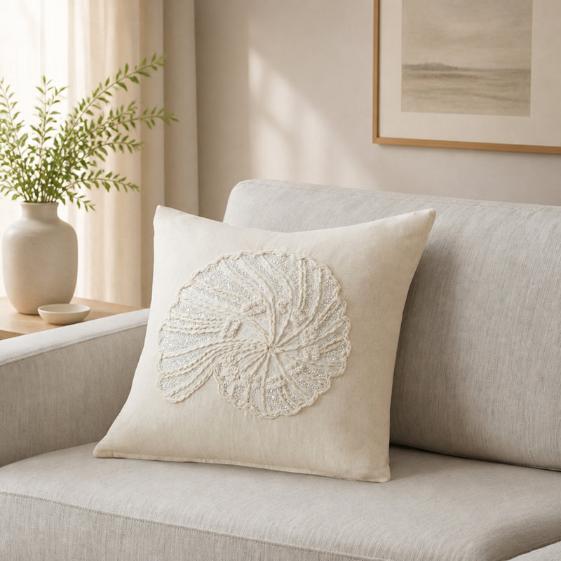Embroidered Cotton Linen Blend Decorative Pillow Cover