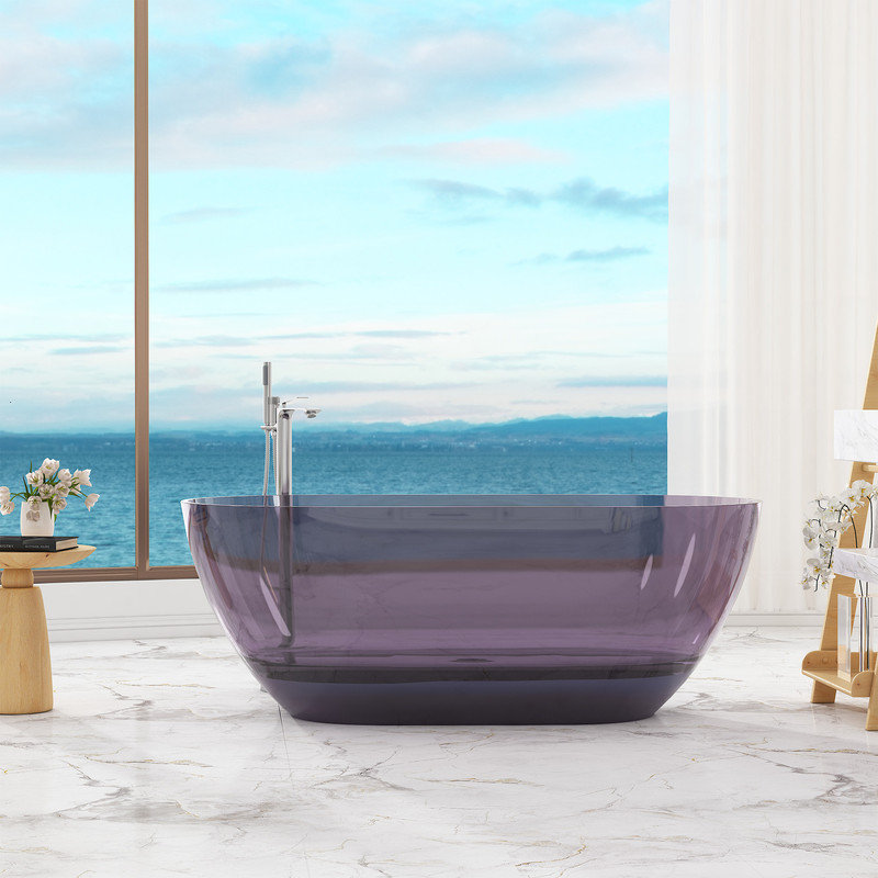 59-Inch Freestanding Transparent Purple Resin Bathtub