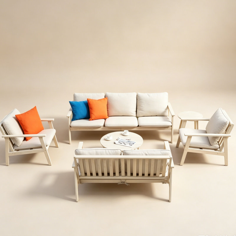 Ensemble de conversation de patio 6 pièces avec table basse et table d'appoint