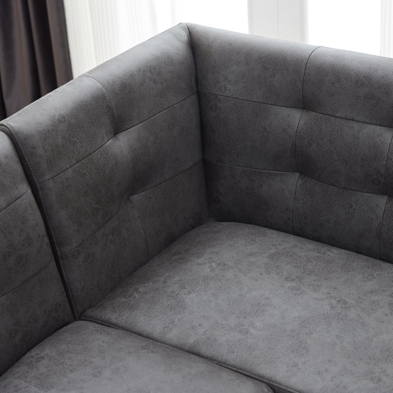 2 Piece Modern Dark Gray Faux Leather Corner Bench And Backless Bench With Tufted Upholstery And Metal Legs