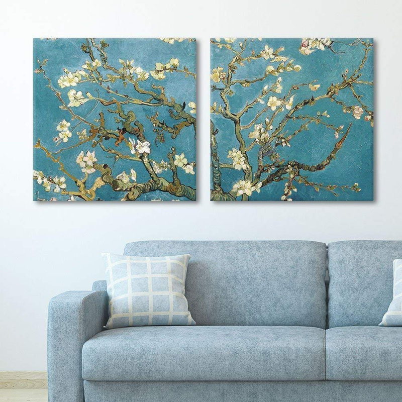 «Almond Blossom» sur toile par 2 pièces par Vincent Van Gogh, H 12 po x l 24 po x P 1,5 po