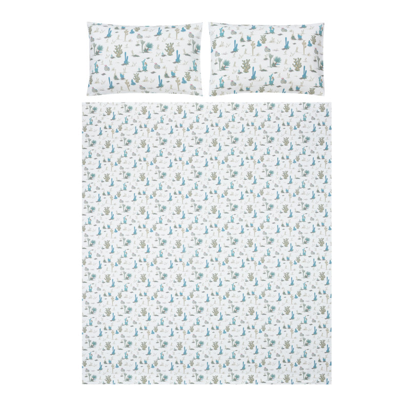 Full White Polyester Microfiber Desert Cactus Print Sheet Set