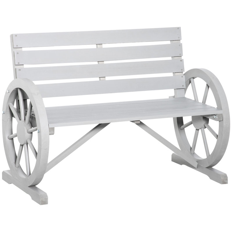 41" Rustic Wooden Wagon Wheel Bench For Outdoor Area, Gray, , , 2 Seat, Fir Wood Furniture, With Gray Weather-