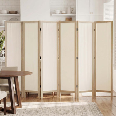 Paravent en tissu lavable à 6 panneaux, structure de couleur bois