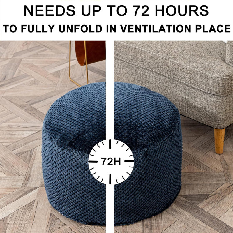 Round Boho Ottoman Foot Rest Navy Blue