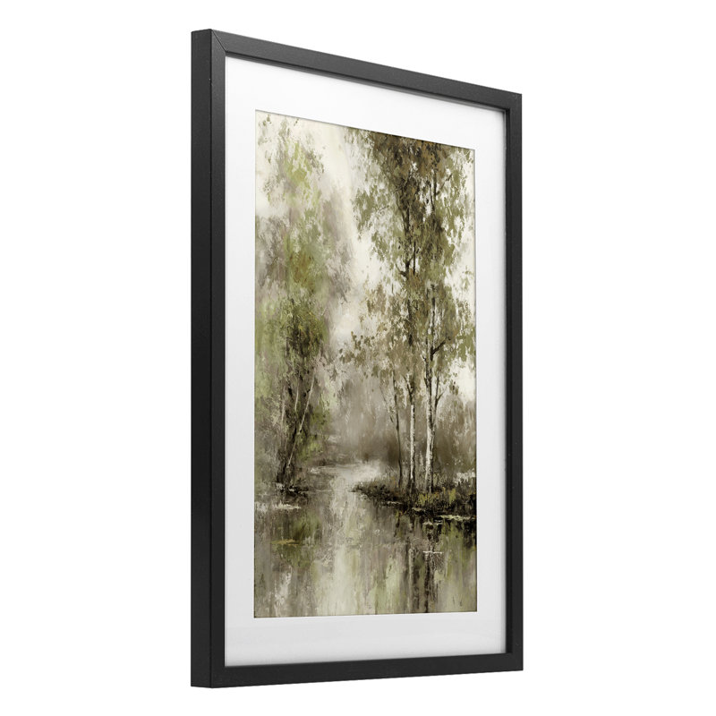 Impression impressionniste sous la forêt printanière sous verre, conception de T.C. Chiu, H 20 po x l 14 po