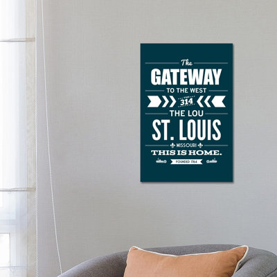 St. Louis - Typography Navy 1 Piece Wrapped Canvas Wall Art