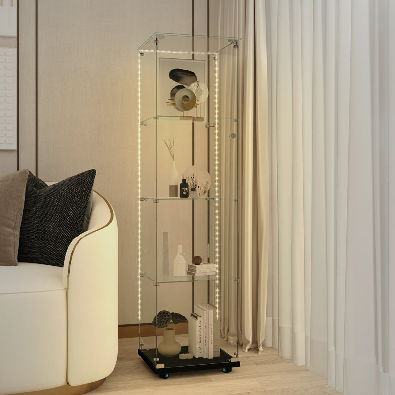 Vitrine en verre trempé, armoire à vin, armoire de rangement, classeur, plateau en verre trempé, bande lumineuse à DEL Bluetooth, avec serrure de porte