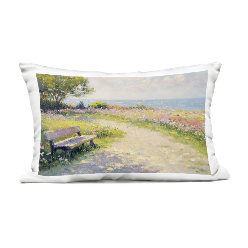 Coussin d'extérieur imprimé Serene Dream par Petal Prints Design, Sentier vert, Rectangle H 14 po x l 20 po