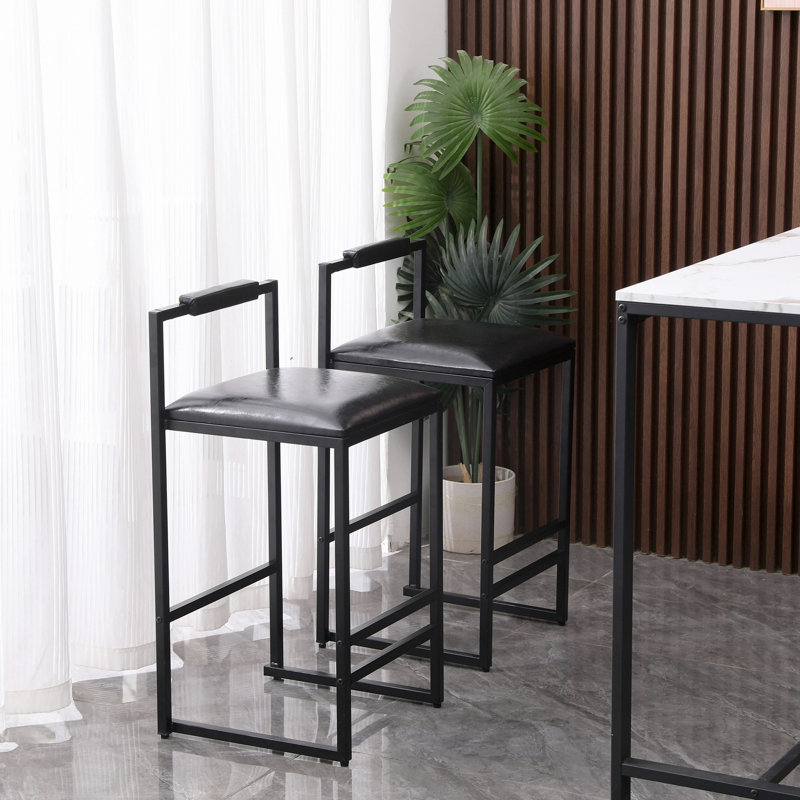 Ensemble de 2 tabourets de bar noirs avec dossier et repose-pieds