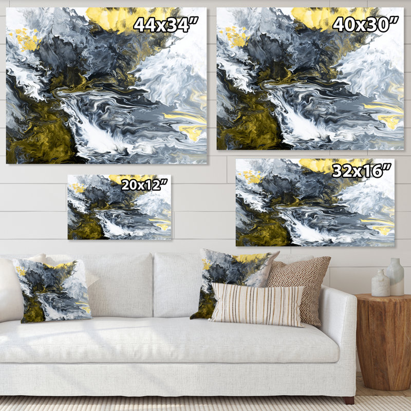 Rivière de marbre jaune dans un liquide Art Universe VII - peinture sur toile, H 16 po x l 32 po x P 1 po, Toile tendue