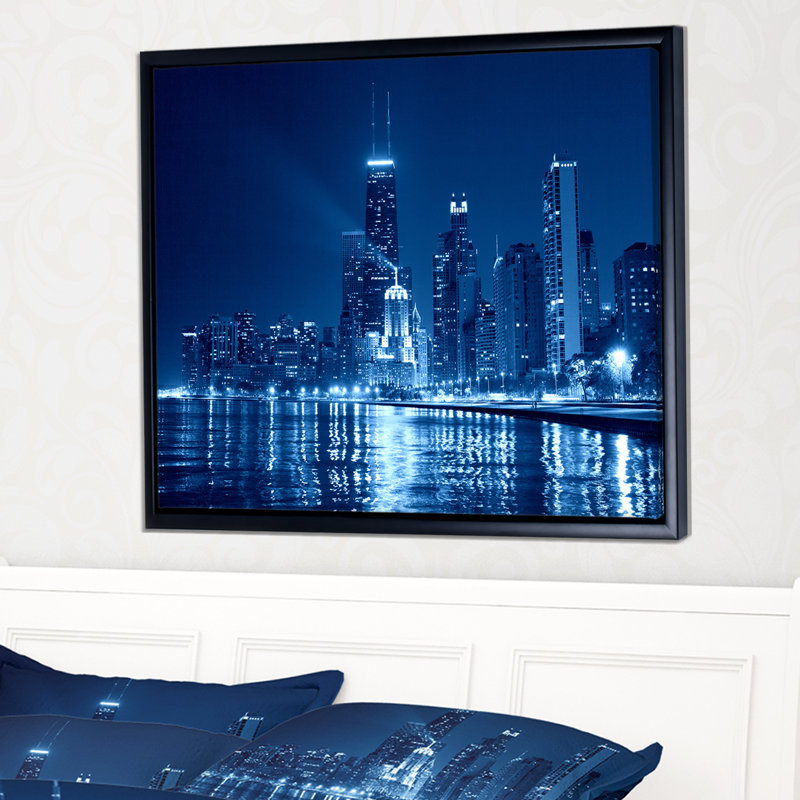 Photographie « chicago horizon night » Cityscape, H 16 po x l 32 po x P 1 po, Toile sur cadre