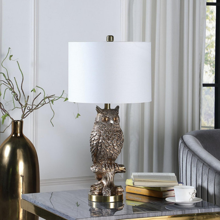 Silver Owl on Branch Table Lamp