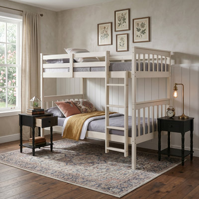 Lit superposé simple au-dessus de simple en bois massif avec table de chevet 3 pièces Aon Ames