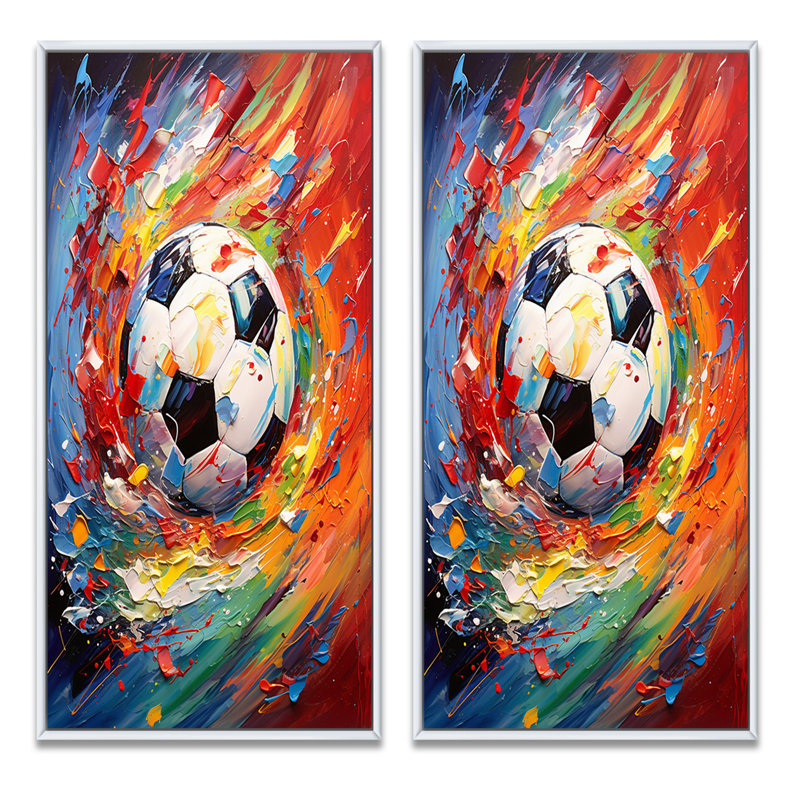 «Abstract Soccer Energy», 2 pièces, Cadre blanc, H 40 po x l 40 po