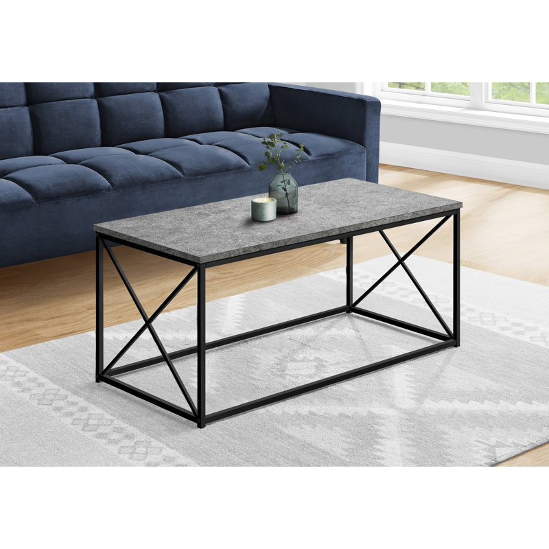 Table basse contemporaine Contemporary avec plateau en pierre texturé et structure en X en métal, Gris