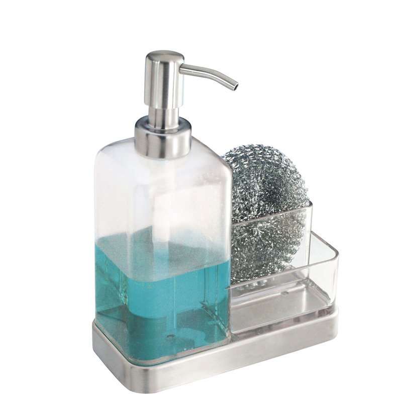 Clear and Stainless Steel Soap Dispenser with Sponge Caddy