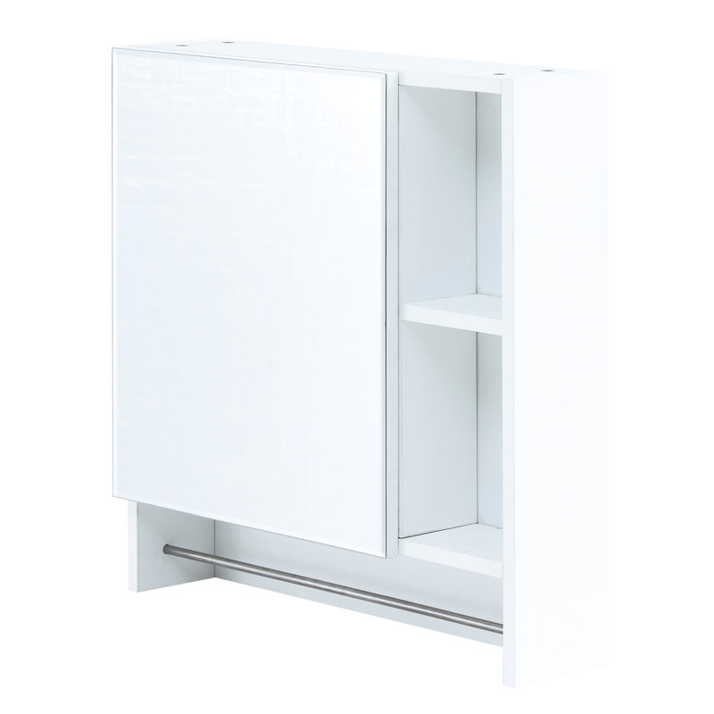 Armoire à miroir blanche pour salle de bain - Porte-serviettes à charnières en métal avec rangement mural, White