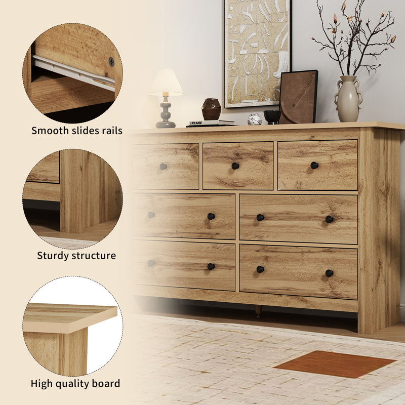 Beacsfield 152cm Sideboard Storage Cabinet With 7 Drawers, Wood