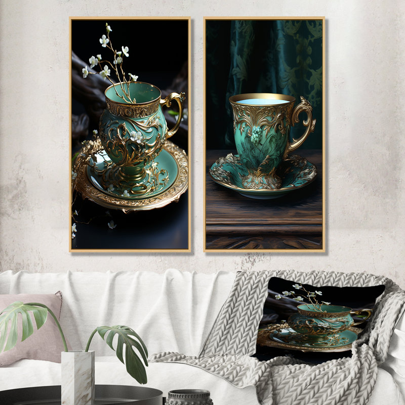 «Elixir In Tea Elegance», ensemble de 2 impressions murales sur toile, Encadrement brun, H 40 po x l 41 po
