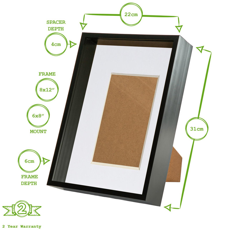 3D Deep Box Photo Frame with A5 Mount - A4 (8" x 12"), White