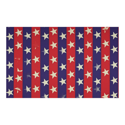 Red Blue Vertical Stripe Star Memorial Day 60 x 120 in Rectangular Table Cover with Scalloped Edges