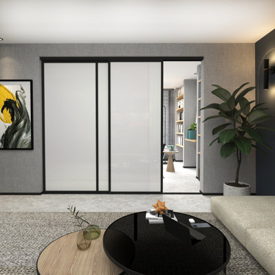 3 Panel Frosted Glass Sliding Room Divider - Aluminum Frame with Silent Glide technology