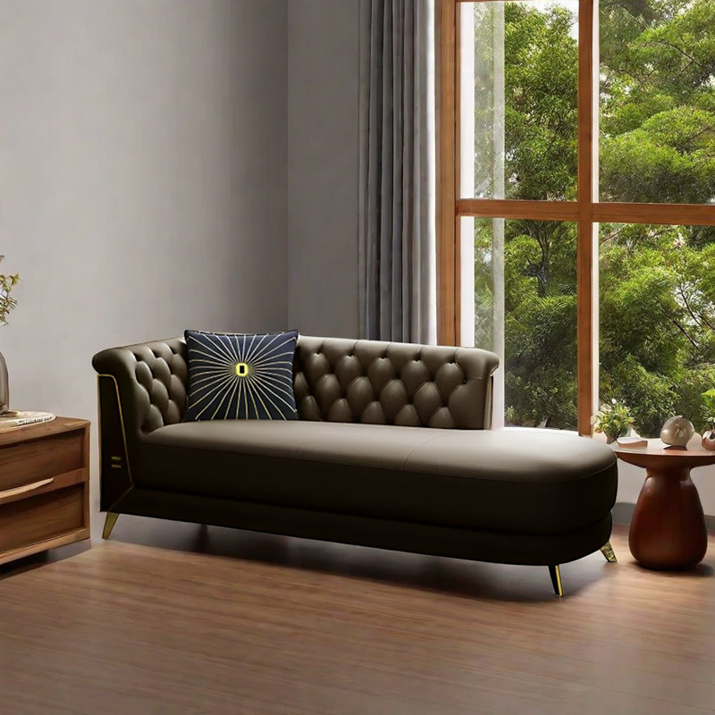 Chaise longue rembourrée Modern Casual, Similicuir brun foncé, Chaise longue à accoudoir gauche