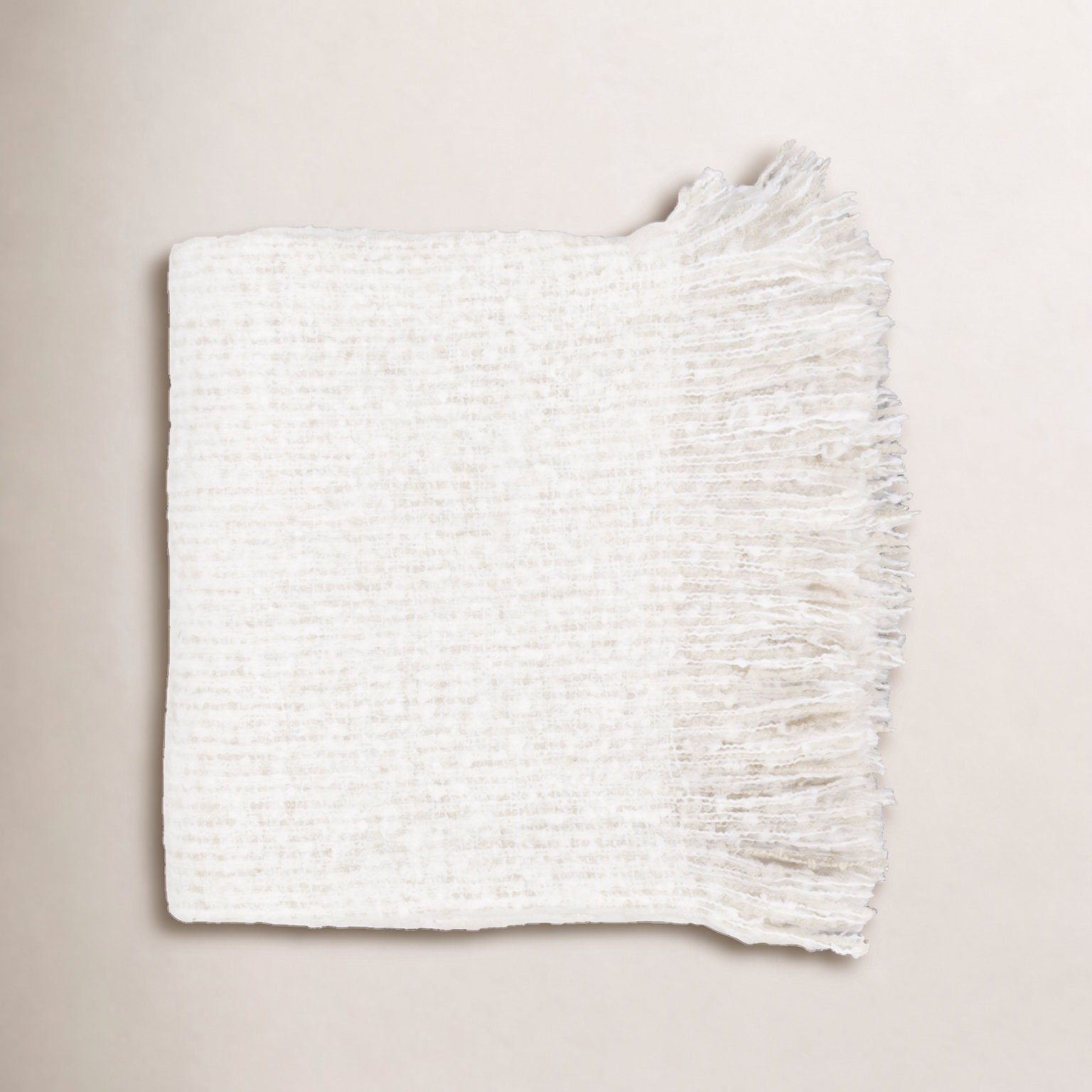 Luma Acrylic Hand Woven Throw Blanket, White/Beige