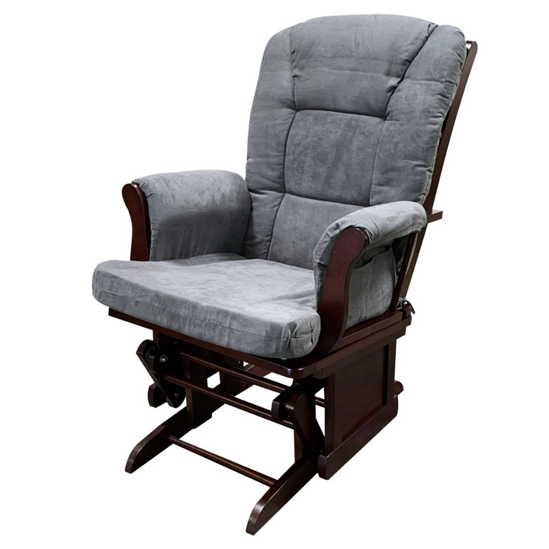 Fauteuil oscillant chaud et réchauffement en microfibre grise, détente en bois de cerisier, détente, charme de finition