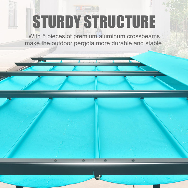 Pergola d'extérieur en aluminium rétractable avec auvent, 11 pi x 16 pi, Bleu lac