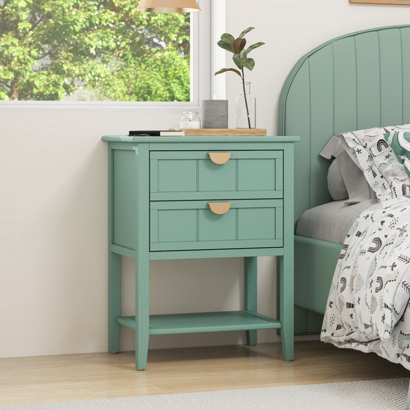 2 Drawer Side Table, Green