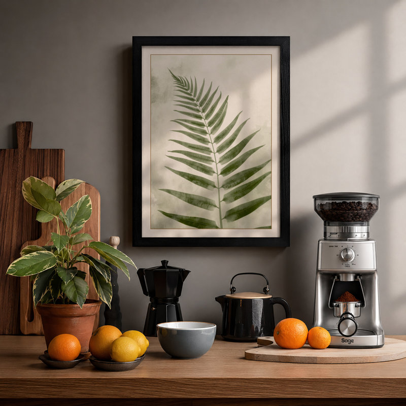 Delicate Fern Study Botanical - Framed Print, Black, A3 - 42.0 x 29.7 cm