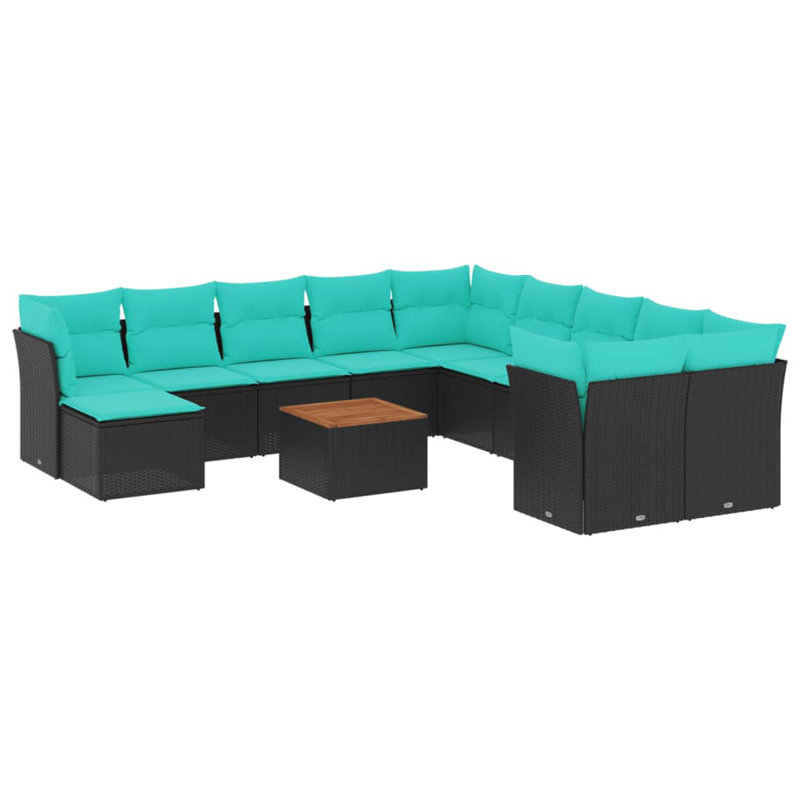  Ensemble de canapé de patio 12 pièces avec coussins en rotin de polyester noir