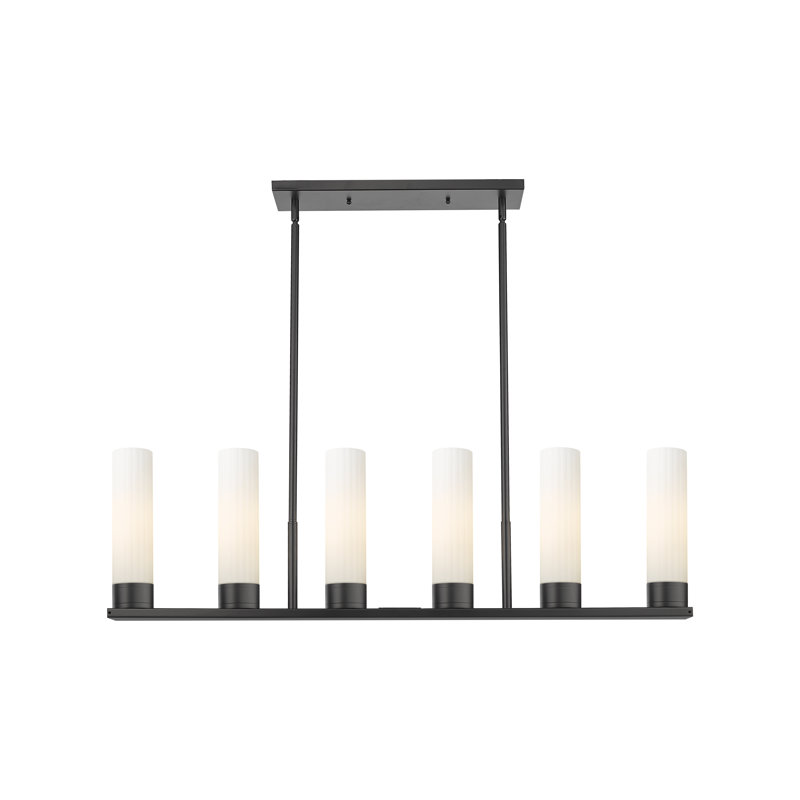 Luminaire suspendu linéaire à tige 6 lumières 11 po Empire, H 13,38 po x l 44,25 po x P 3,13 po, Blanc mat, Noir mat