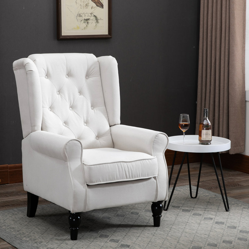 Élégant fauteuil, blanc crème, rehausse l'esthétique de la pièce - Fauteuil à boutons de couleur, pieds carrés, pour la vie