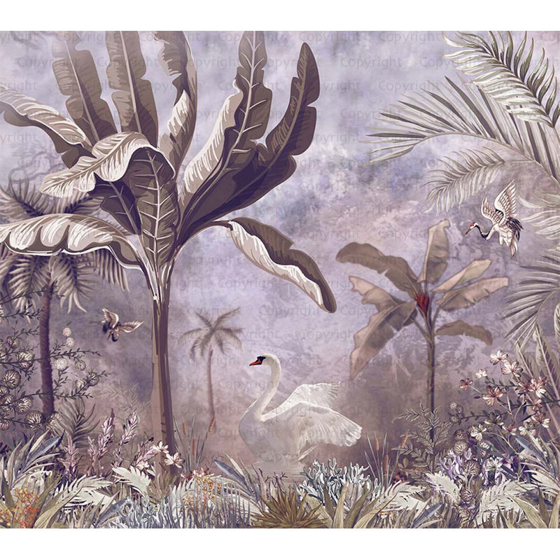 Papier peint panoramique Swan and Palm, L 72,96 po x l 81 po, Mauve