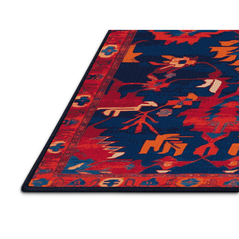 Tapis bleu Tabriz lavable à la machine, Carré 4 pi