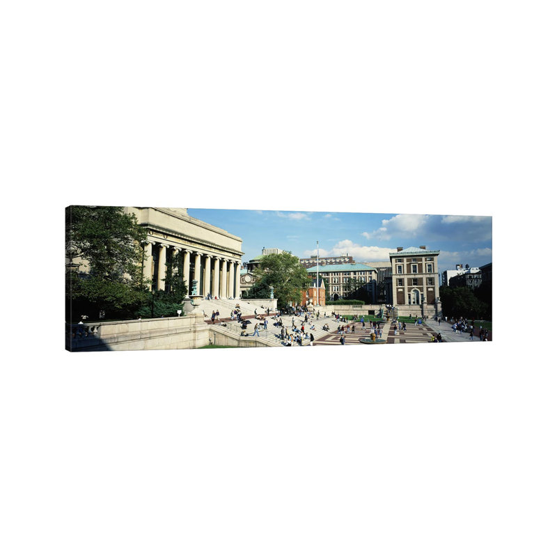 Group Of People In Front Of A Library, Library Of Columbia University - Wrapped Canvas Panoramic Print