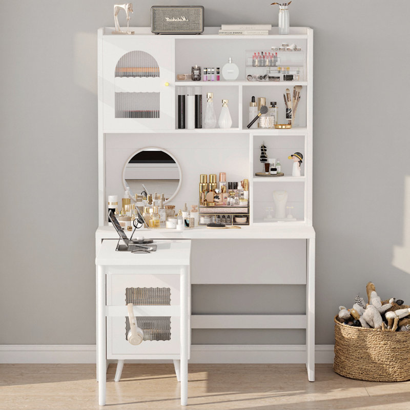 Bureau rotatif de 43 po - extension pivotante à 90 °, 4 armoires à portes vitrées, tiroir et huche, hauteur de 70 po, centre de commande de bureau / jeu peu encombrant