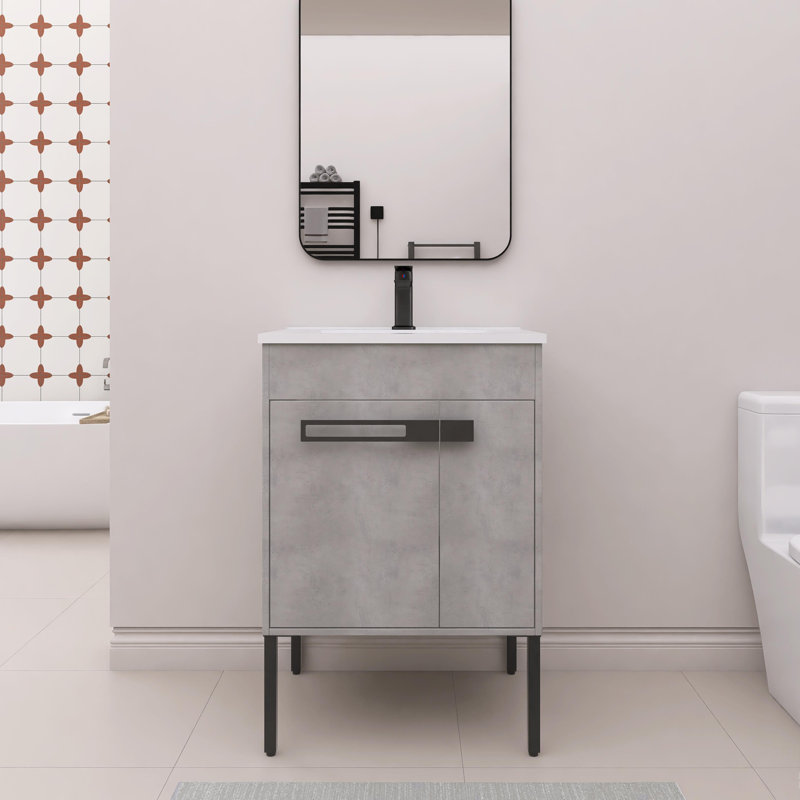 Kashiram 24.03'' Single Bathroom Vanity with Ceramic Top, Gray