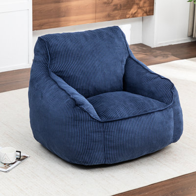 Fauteuil à billes en velours côtelé, adultes et adolescents, mousse haute densité, salon, design ergonomique spacieux et relaxant, bleu foncé, rembourrage en mousse, bureau, jeux