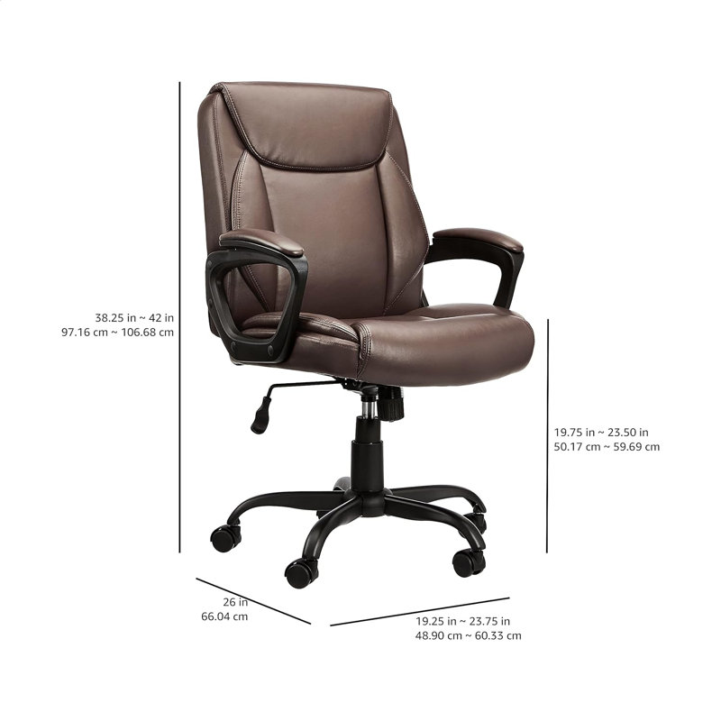 Mid-Back Office Computer Desk Chair With Armrest - Brown