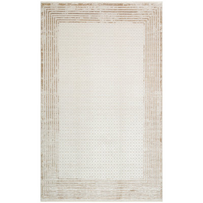 Luxurious Hall Carpet, Cream & Gold, 39.4 x 78.7 inches | 100% Viscose/Acrylic, 3000 g/m² | Machine Woven with 1,700,000 Thread Points | Easy Care, Vacuum & Spot Clean | Perfect for Elegant Home Decor