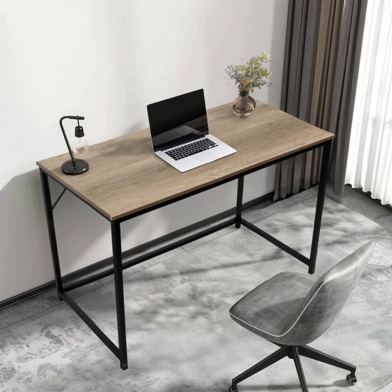 Computer Desk Office Work Rustic Wooden Grain Finish Rectangle Oira, Grey/Black, 76cm H x 120cm W x 60cm D