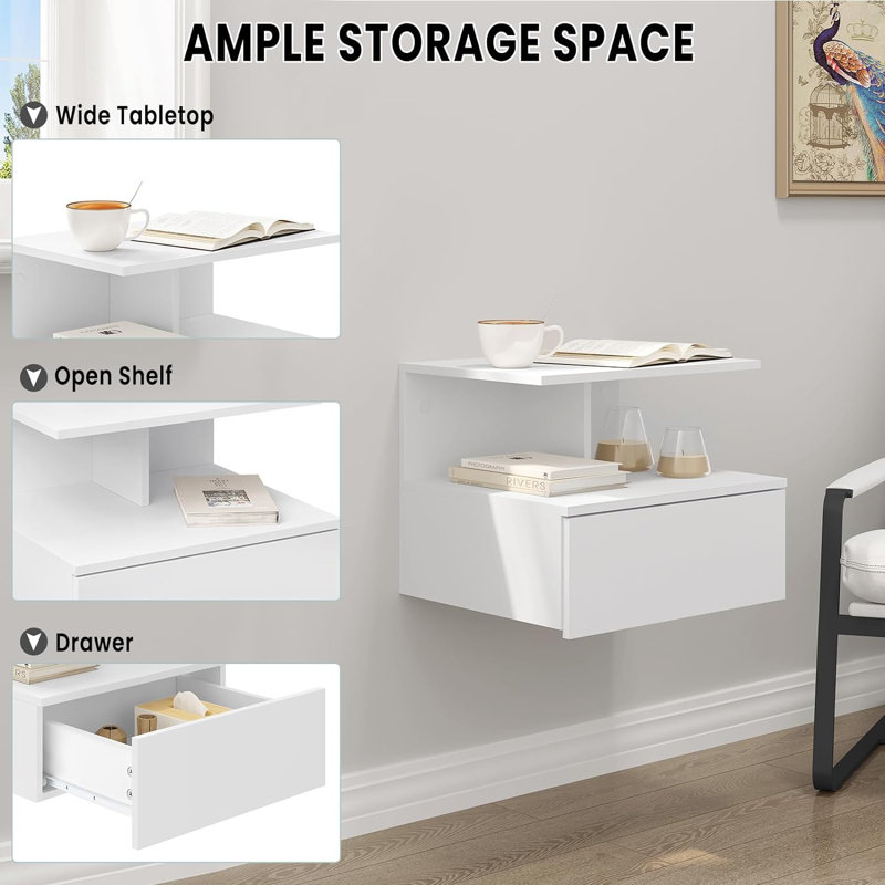 Minwoo 40cm W Bedside Table, White