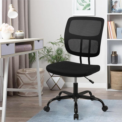 Fauteuil de bureau CLATINA sans accoudoirs avec roulettes, petit fauteuil de bureau à hauteur réglable, chaises pivotantes ergonomiques en maille, bureau pivotant à 360 ° pour bureau, salle de réunion de lecture 1PK (noir)