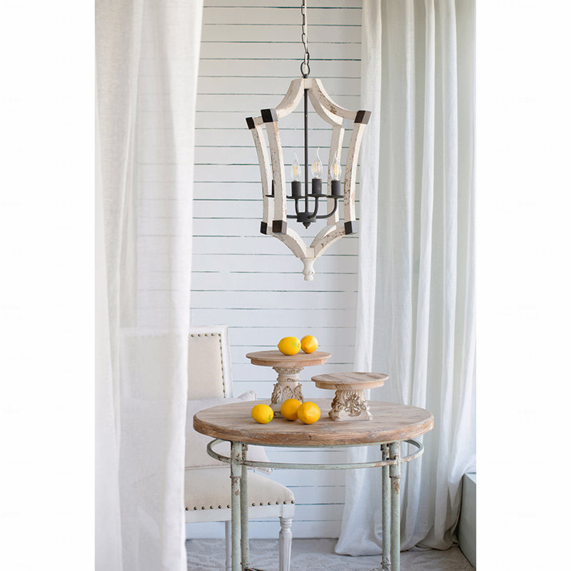 Chandelier  - 4  - Light Wood, Hanging Light Fixture With Adjustable Chain Function
