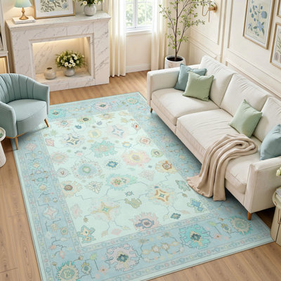 Tapis Boho Oushak, tapis lavables antidérapants, tapis d'intérieur à motif floral oriental